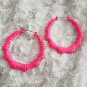 Hot Pink Oversized Bamboo Hoop Earrings